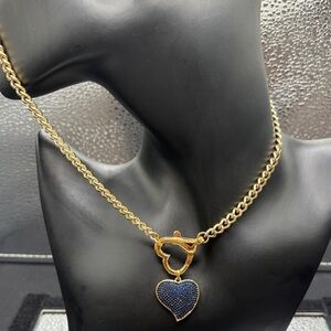 Gold Blue Heart Pendant Necklace